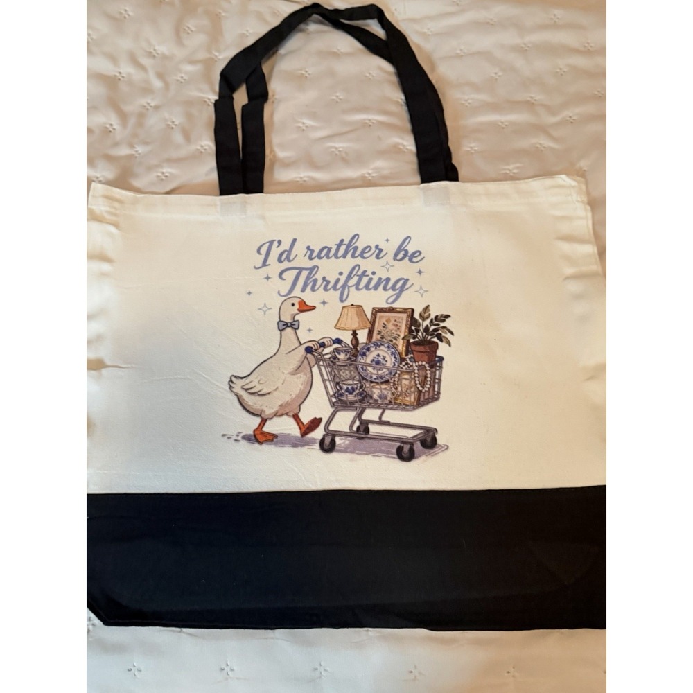 Thick Canvas Tote Bag Double Handles. 15x18.5x4.72. I'd Rather Be Thrifting